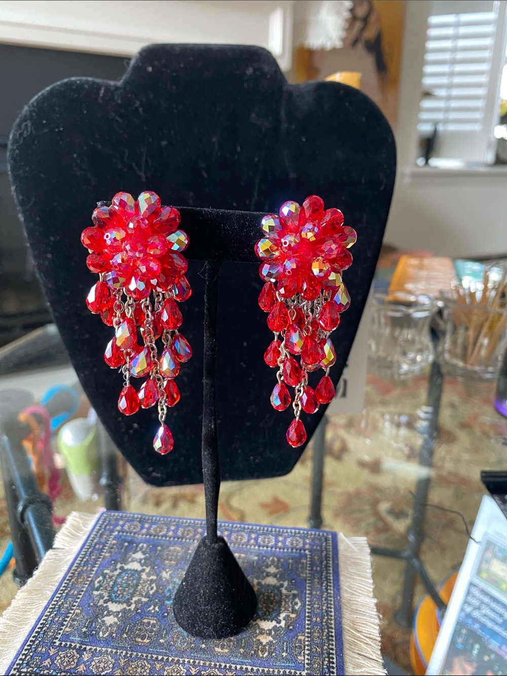 Red Crystal Dangle Statement Earrings - Women Jewelry
